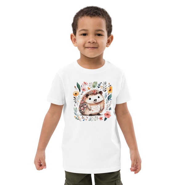 Niedliches Igel Bio-Baumwolle Kinder T-Shirt, Igel Bio-Kinder T-Shirt, weiches Single Jersey Medium Fit Kinder T-Shirt, veganes bequemes T-Shirt