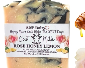 Rose Honey Lemon Goat Milk Soap: Charcoal Acne Cleanser