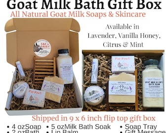 Natural Goat Milk Soap Gift Box: Bath Bomb, Soak & Lip Balm