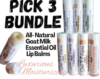 Pick 3 Goat Milk Lip Balm Bundle: Natural Essential Oil, Handmade