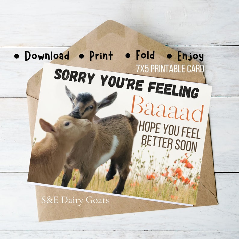 Goat Get Well Card Goat Sympathy Card Printable Goat Card - Etsy