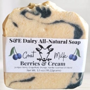 Berries & Cream Goats Milk Soap,Essential Oil Soap|Pure Raw Goats Milk Moisturizing Cold Process| Grass Fed Tallow Soap|