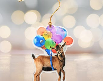 Goat Birthday Ornament: Farm Animal with Balloons