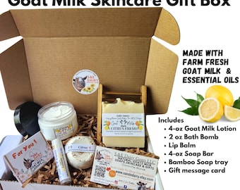 Citrus Goat Milk Skincare Gift Box: Organic Soap, Lotion, Bath Bomb, Lip Balm