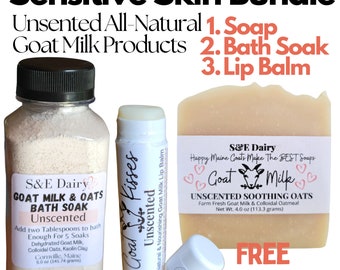 Unscented Goat Milk Soap Set: Oatmeal Bath Soak, Lip Balm