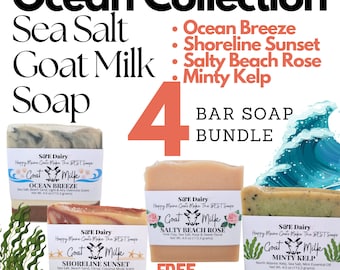 Sea Salt Goat Milk Soap 4-Bar Set: Homemade Organic Ocean Breeze