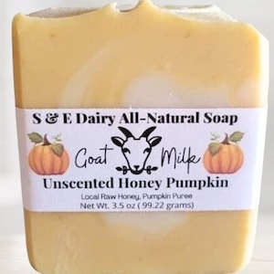 Unscented Honey Pumpkin Swirl Fall Soap|Pure Raw Goats Milk Cold Process| Grass Fed Tallow Soap|Autumn Soap|Pumpkin Soap|honey soap