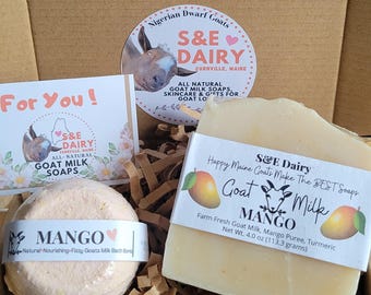 Organic Mango Goat Milk Bath Gift Set: Natural Soap & Bath Bomb