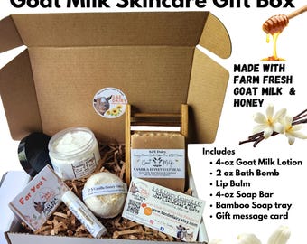 Vanilla Honey Goat Milk Skincare Gift Box: Organic Soap, Lotion, Bath Bomb