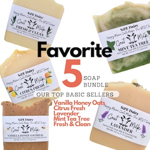Goat Milk Best Seller 5 Soap Bar Bundle | Homemade Organic Cold Process Moisturizing Goat Milk Soap set for Sensitive Skin| Eczema Soap|