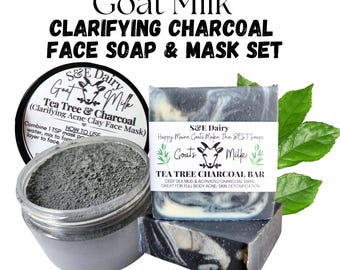 Organic Goat Milk & Charcoal Facial Set: Tea Tree Oil Mud Mask