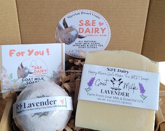Organic Lavender Goat Milk Bath Gift Set: Natural Soap & Bath Bomb, Multiple Scent Options