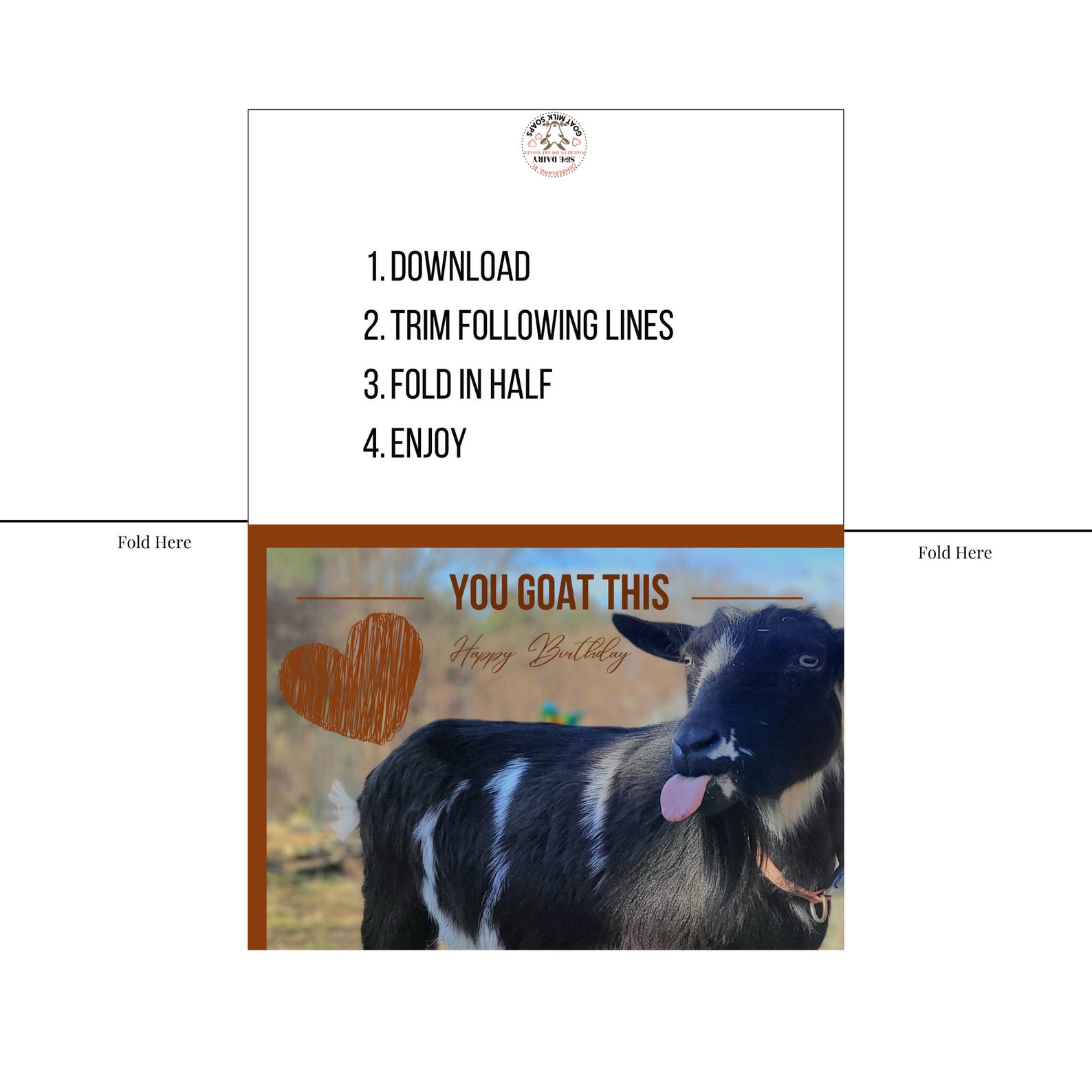 Goat Birthday Card, Gifts With Goats, Printable Goat Birthday Card