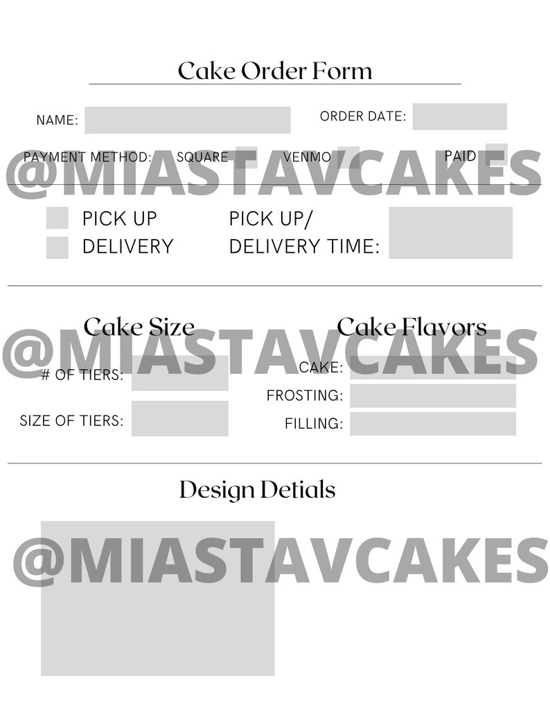 Cake Order Form Editable Canva Template Etsy