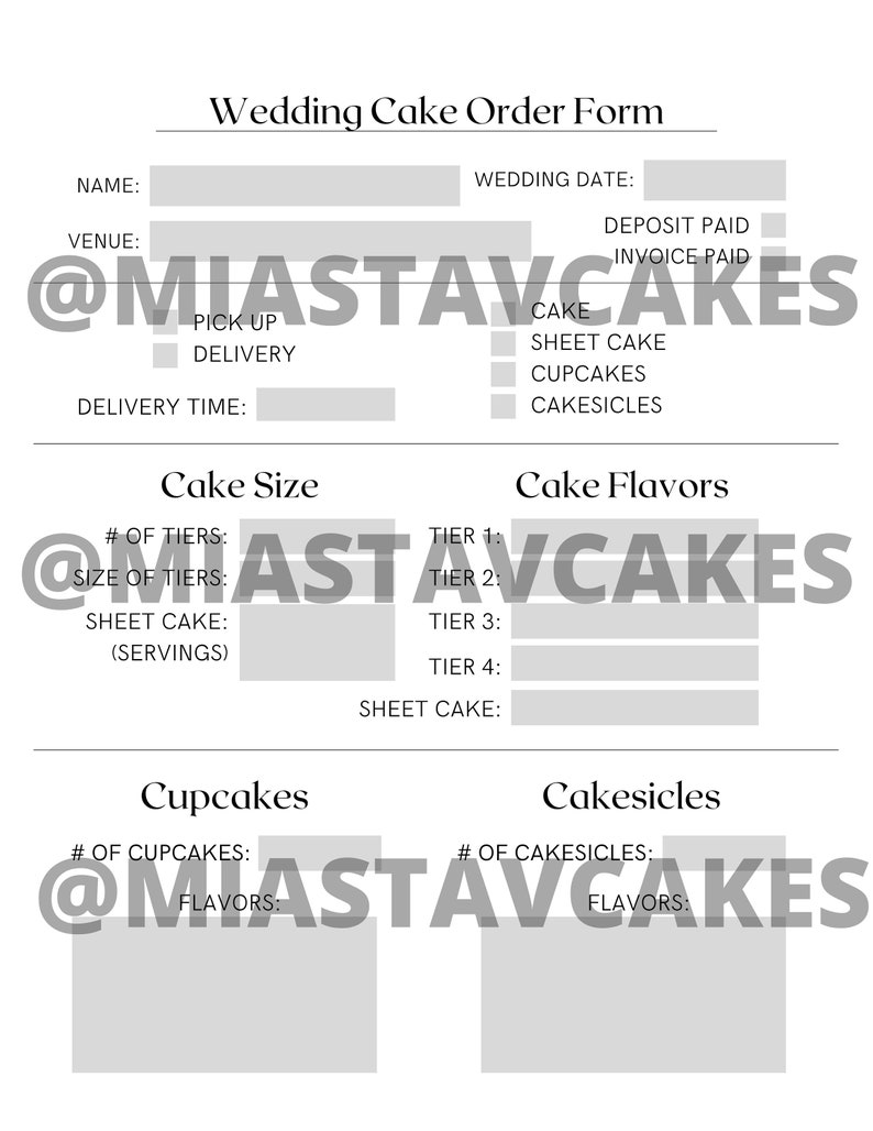 Wedding Cake Order Form Editable Canva Template Etsy