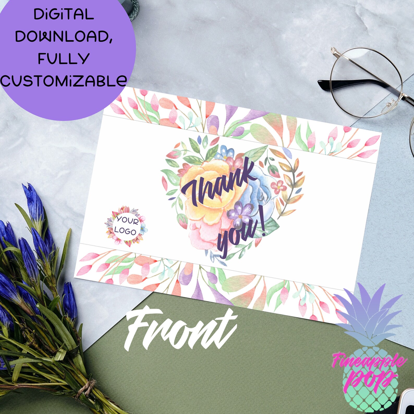 Printable Canva Thank You Card Template Customizable Digital Etsy