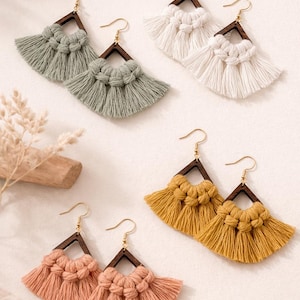 Macrame earrings | 14K gold plated | 12 natural colors | Recycled cotton