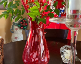 Blown Red Glass spotted pitcher and vase