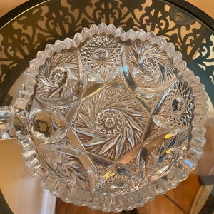 Two antique American brilliant cut glass pinwheel star candy dish/finger bowl