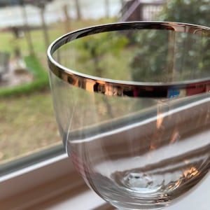 MCM white wine, silver rimmed 6 ounce wine glasses ( set of 8 )