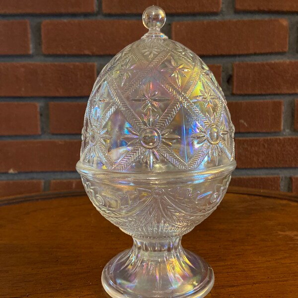 L.E. Smith carnival glass domed footed egg dish