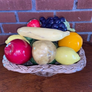 Vintage Italian ceramic basket of fruit