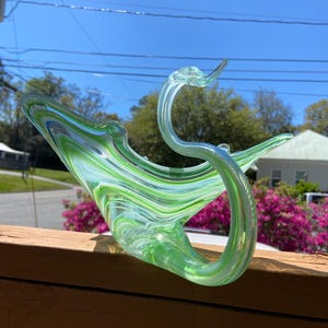 Vintage murano style green swan swirl glass art