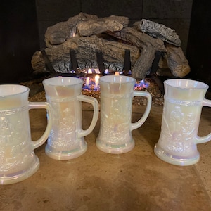 Vintage federal white carnival glass mugs