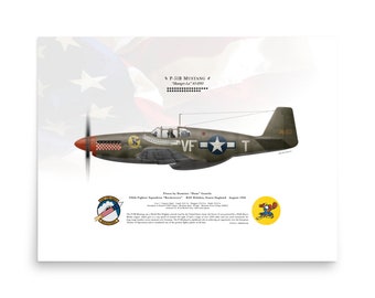 P-51B Mustang 43-6913 336FS Rocketeers | Side View | USAAF Fighter Plane Aircraft Litho Print Wall Art Poster
