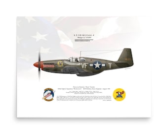 P-51B Mustang 43-6913 336FS Rocketeers | Side View | USAAF Fighter Plane Aircraft Litho Print Wall Art Poster