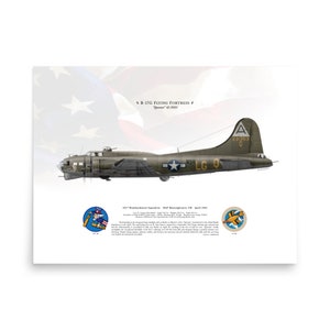 B-17G Flying Fortress „Queenie“ 42-31353 322BS | Seitliche Ansicht | USAAF Bomber Flugzeug Flugzeug Lithodruck Wandkunst Poster