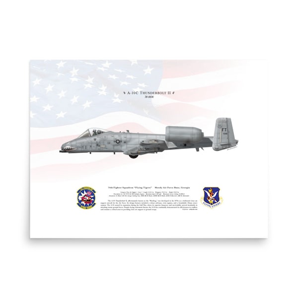 A-10C Thunderbolt II 78-0616 74FS FT Moody | Zijaanzicht | Luchtmacht USAF straaljager vliegtuig litho print kunst aan de muur