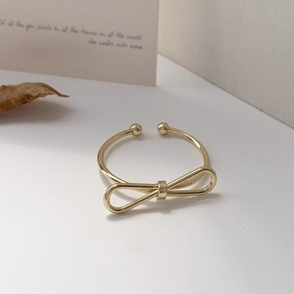 Adjustable Bow Gold Plated Ring - Minimalistic Cute Trendy Jewelry