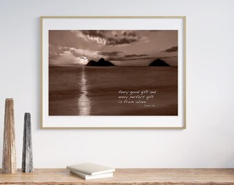 Every Good Gift... is from Above, James 1:17, Scripture Beach Photo,  Christian Wall Art, Digital Print, Lanikai Beach Hawaii