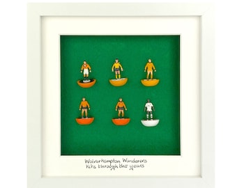 Wolverhampton Wanderers Framed Subbuteo - Kits Through the Years