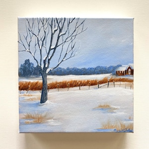 Winter’s Chill - 8x8” Landscape Oil Painting. Landscape painting, landscape art, art decor, decor, art.