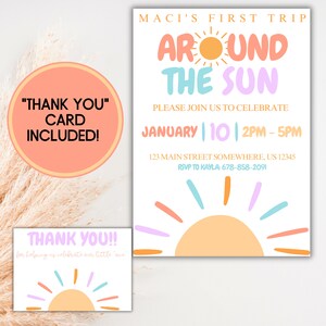 First Birthday Invitation | Trip Around the Sun Birthday Invite | First Birthday Invite | Second Birthday Invite | Sunshine Birthday Invite