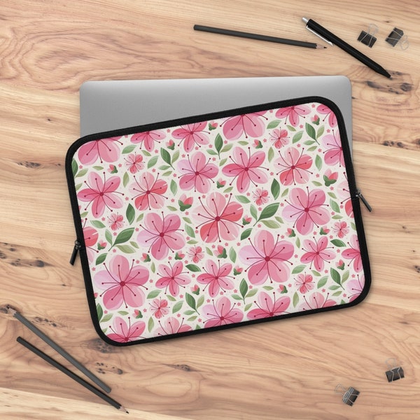 Pink Laptop Sakura and Tablet Sleeve, Cherry Blossom Design Tablet Cover, Kawaii Laptop Cover, Gift for Sakura Lovers, Pink Ipad Case Cute