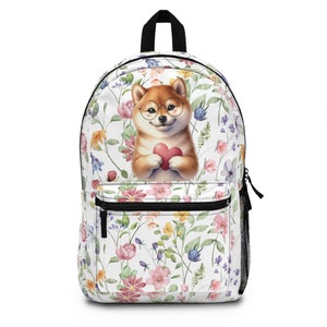 Shiba Inu Lovers Backpack for School, With Tablet Compartment inside, Waterproof, Padded back, Gift for Wildflowers Lovers,