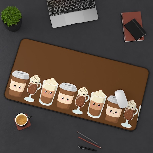 Kawaii Cute Iced Coffee Large Mousepad, Extra Large Gaming Desk Mat, Desk Accessories for Coffee Lovers