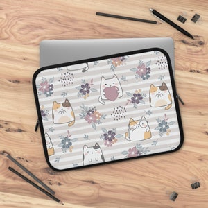 Kawaii Gray and Orange Kitty LAPTOP Sleeve, Kawaii Ipad Case, Cute Laptop/Tablet/Ipad Protector Bag, 7/10/13/15/17 Inches Laptop Sleeve,