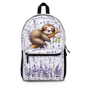 Mochila Preguiça: Lavanda Floral, Mochila Escolar Impermeável