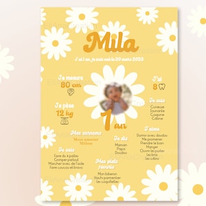 Affiche d'anniversaire à personnaliser - thème fleurs / marguerite / printemps - anniversaire personnalisé