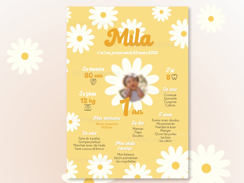 Cartel de cumpleaños para personalizar - tema flor / margarita / primavera - cumpleaños personalizado imagen 1
