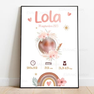 Personalisiertes Geburtsposter Rainbow Boho / Boho-Stil - Babyposter, Zeit, Größe, Gewicht - PDF oder gedruckt