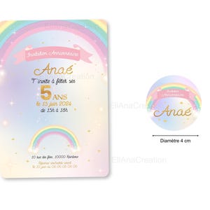 Carte d'invitation anniversaire à personnaliser sur le thème Arc-en-Ciel, étoiles, couleurs pastel / Faire-part anniversaire image 4