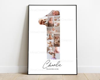 Cartel de cumpleaños - Cartel de 1 año - Collage de fotos - Regalo de cumpleaños del bebé, Regalo del primer cumpleaños - Idea de regalo del primer año