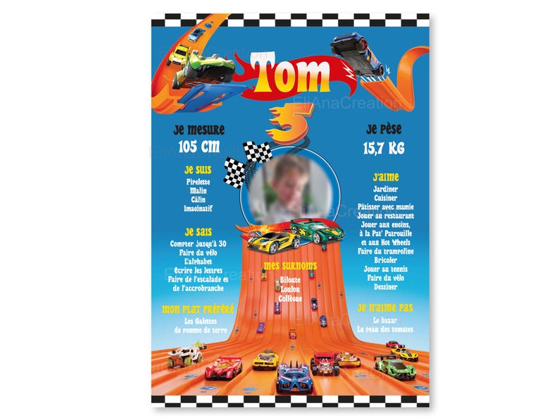 Cartel de cumpleaños sobre el tema de los coches, coches pequeños. imagen 3