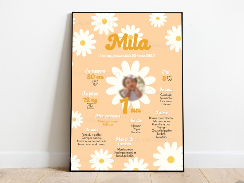 Cartel de cumpleaños para personalizar - tema flor / margarita / primavera - cumpleaños personalizado imagen 7