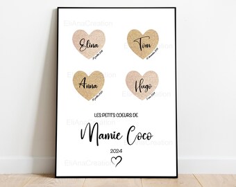 Póster o tarjeta familiar personalizada - Les Petits Coeurs de - Regalo personalizado - Póster de recuerdo